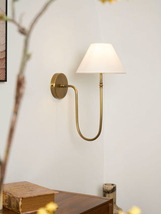 Collins Curved Dark Brass Fabric Wall Light