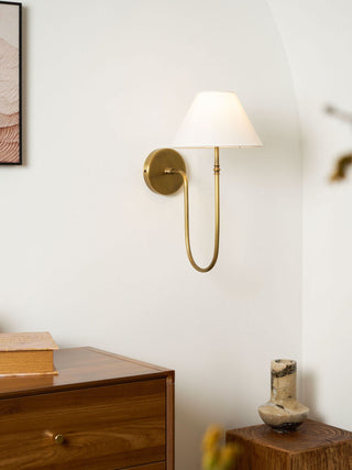 Collins Curved Dark Brass Fabric Wall Light