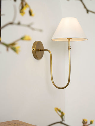 Collins Curved Dark Brass Fabric Wall Light