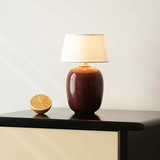 Como Red Ceramic White Linen Table Lamp