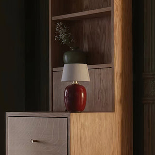 Como Red Ceramic White Linen Table Lamp