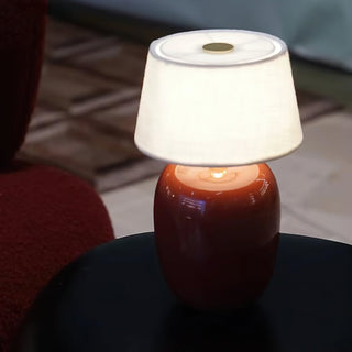 Como Red Ceramic White Linen Table Lamp