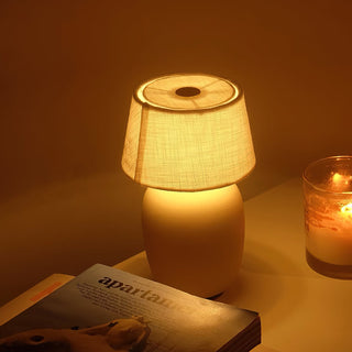 Como Red Ceramic White Linen Table Lamp