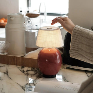 Como Red Ceramic White Linen Table Lamp