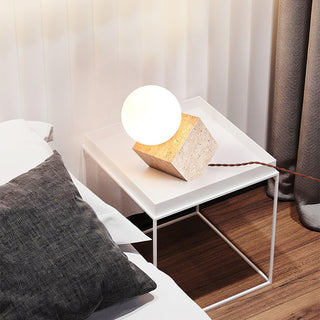Cube Minimalist Travertine Table Light