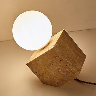Cube Minimalist Travertine Table Light