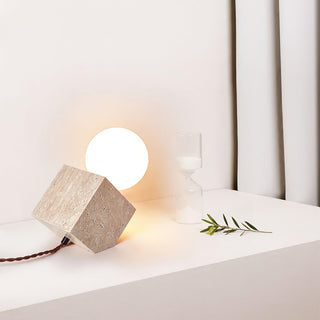 Cube Minimalist Travertine Table Light