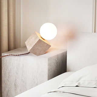Cube Minimalist Travertine Table Light