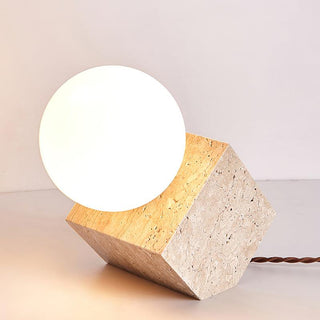 Cube Minimalist Travertine Table Light