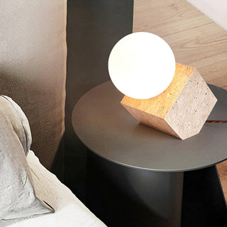 Cube Minimalist Travertine Table Light