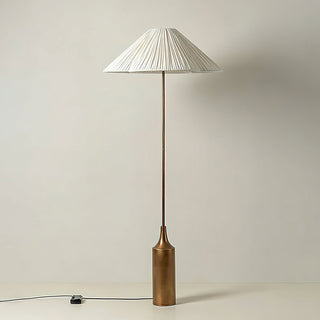 Elodie Bottle Brass Pleated Fabric Floor Lamp