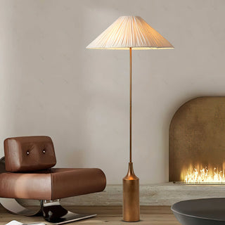 Elodie Bottle Brass Pleated Fabric Floor Lamp