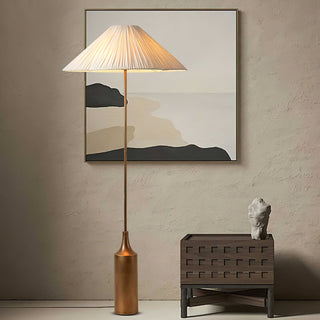 Elodie Bottle Brass Pleated Fabric Floor Lamp