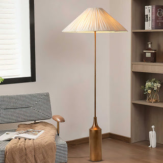 Elodie Bottle Brass Pleated Fabric Floor Lamp