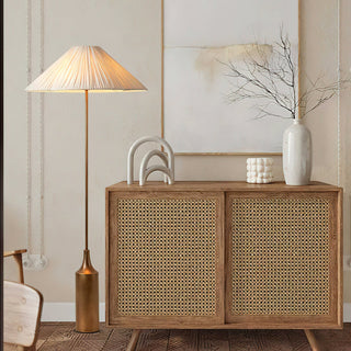 Elodie Bottle Brass Pleated Fabric Floor Lamp