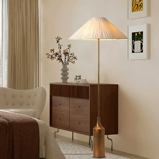Elodie Bottle Brass Pleated Fabric Floor Lamp