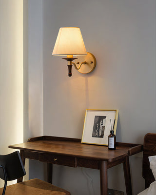 Eryn Brass Wood Fabric Wall Light