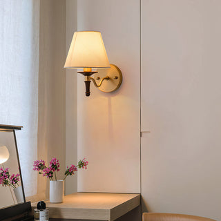 Eryn Brass Wood Fabric Wall Light