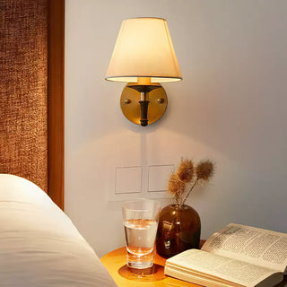 Eryn Brass Wood Fabric Wall Light