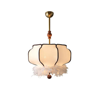 Feathered Oriental Wood Lantern Pendant Light