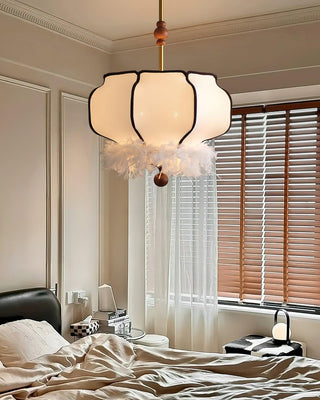 Feathered Oriental Wood Lantern Pendant Light