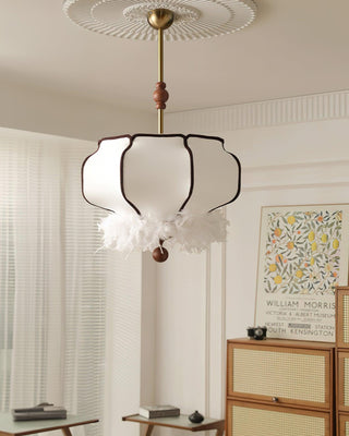 Feathered Oriental Wood Lantern Pendant Light