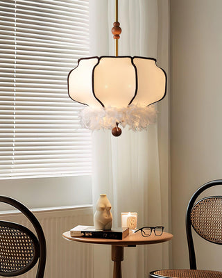 Feathered Oriental Wood Lantern Pendant Light