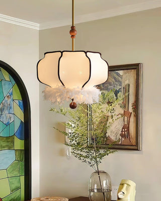 Feathered Oriental Wood Lantern Pendant Light