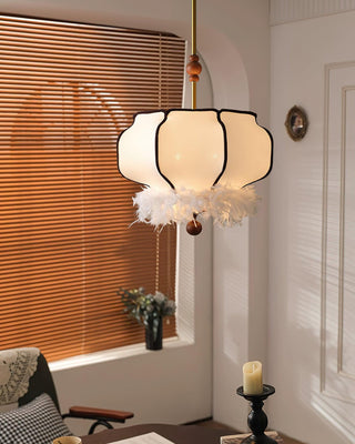 Feathered Oriental Wood Lantern Pendant Light