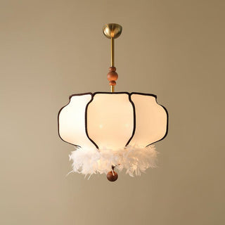 Feathered Oriental Wood Lantern Pendant Light