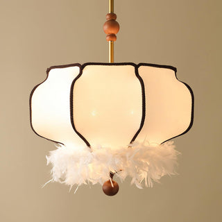 Feathered Oriental Wood Lantern Pendant Light