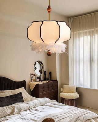Feathered Oriental Wood Lantern Pendant Light