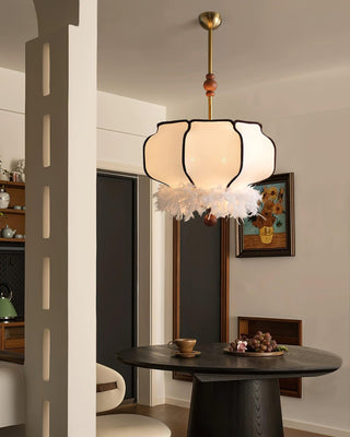 Feathered Oriental Wood Lantern Pendant Light