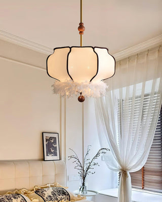 Feathered Oriental Wood Lantern Pendant Light
