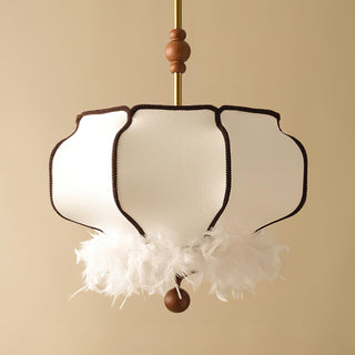 Feathered Oriental Wood Lantern Pendant Light