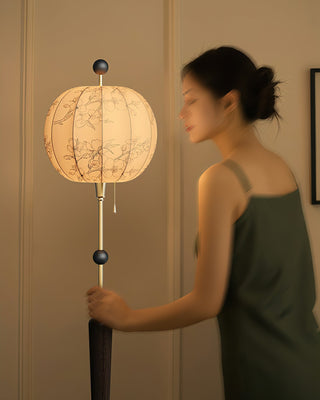 Flower Oriental Wood Ball Floor Light