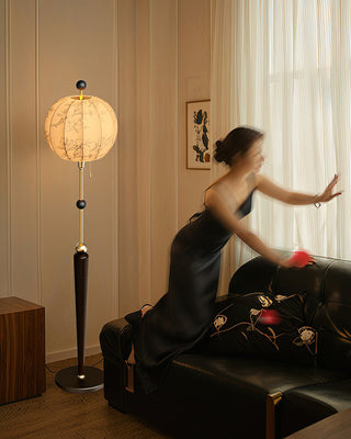 Flower Oriental Wood Ball Floor Light