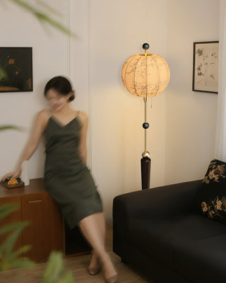 Flower Oriental Wood Ball Floor Light