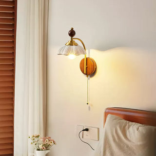 Freya Vintage Brass Wood Wall Sconce