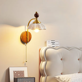 Freya Vintage Brass Wood Wall Sconce