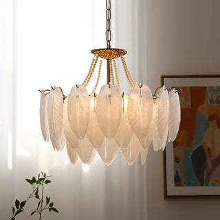Glass Feather Pearl Serene Glass Chandelier