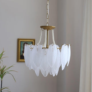 Glass Feather Pearl Serene Glass Chandelier