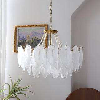 Glass Feather Pearl Serene Glass Chandelier