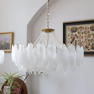 Glass Feather Pearl Serene Glass Chandelier