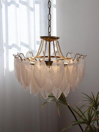 Glass Feather Pearl Serene Glass Chandelier