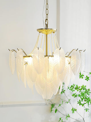 Glass Feather Pearl Serene Glass Chandelier