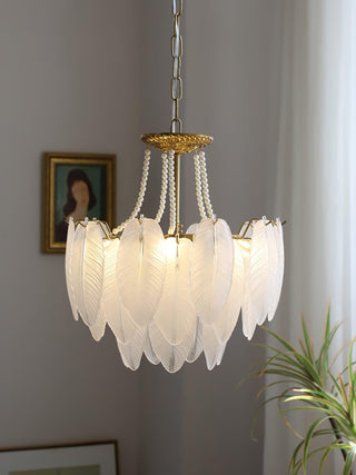 Glass Feather Pearl Serene Glass Chandelier
