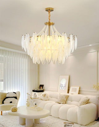 Glass Feather Pearl Serene Glass Chandelier