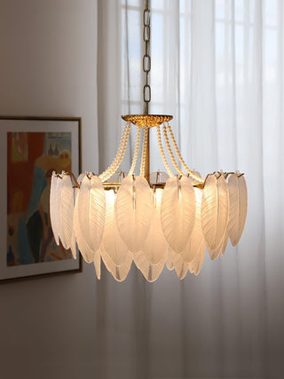 Glass Feather Pearl Serene Glass Chandelier