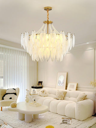 Glass Feather Pearl Serene Glass Chandelier